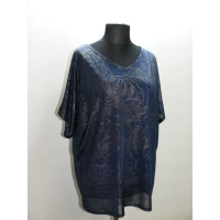 Wieczorowa tunika mieniąca się złotymi kwiatami - granatowa